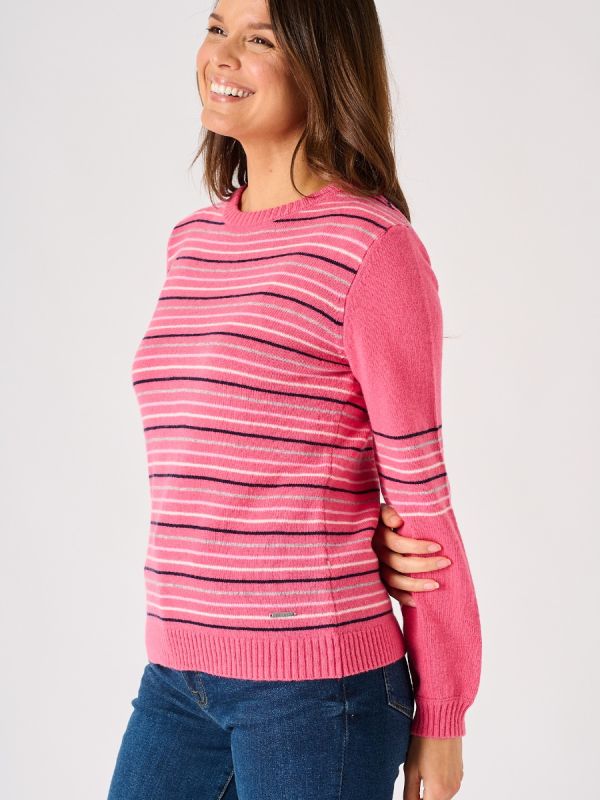 Ladies Lambswool blend Pink and Multicoloured Mock Button Back Knitted ...
