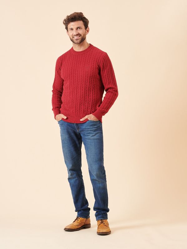 Moritz Mens Cable Knit Jumper RED | Quba & Co
