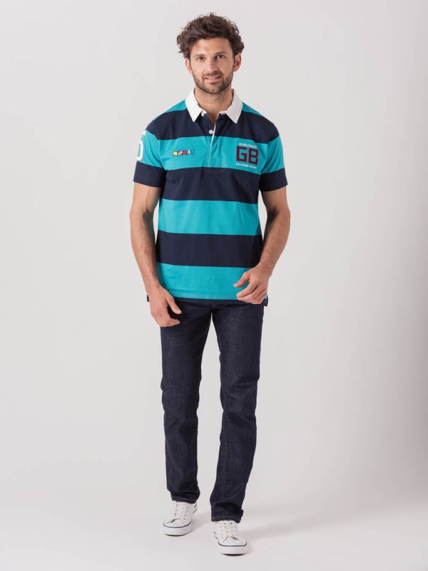 Romeo X-Series NAVY AQUA BLUE Short Sleeve Rugby Shirt | Quba & Co